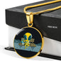 UFO Alien Fan Gift Alien Eating Mushroom Circle Necklace Stainless Steel or 18k Gold 18-22"-Express Your Love Gifts