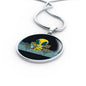 UFO Alien Fan Gift Alien Eating Mushroom Circle Necklace Stainless Steel or 18k Gold 18-22"-Express Your Love Gifts