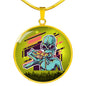 UFO Alien Fan Gift Alien Eating Pizza Circle Necklace Stainless Steel or 18k Gold 18-22"-Express Your Love Gifts