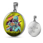 UFO Alien Fan Gift Alien Eating Pizza Circle Necklace Stainless Steel or 18k Gold 18-22"-Express Your Love Gifts