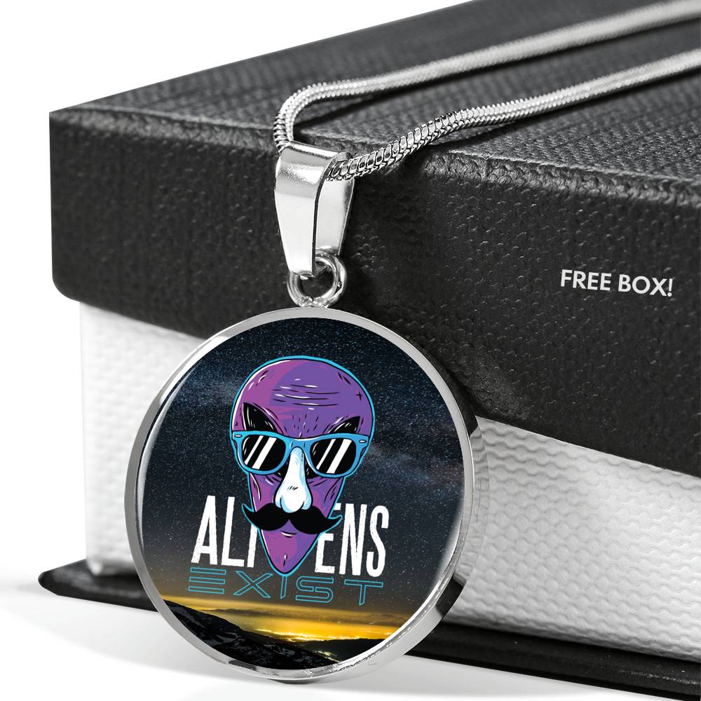 UFO Alien Fan Gift Alien Exist Circle Necklace Stainless Steel or 18k Gold 18-22"-Express Your Love Gifts