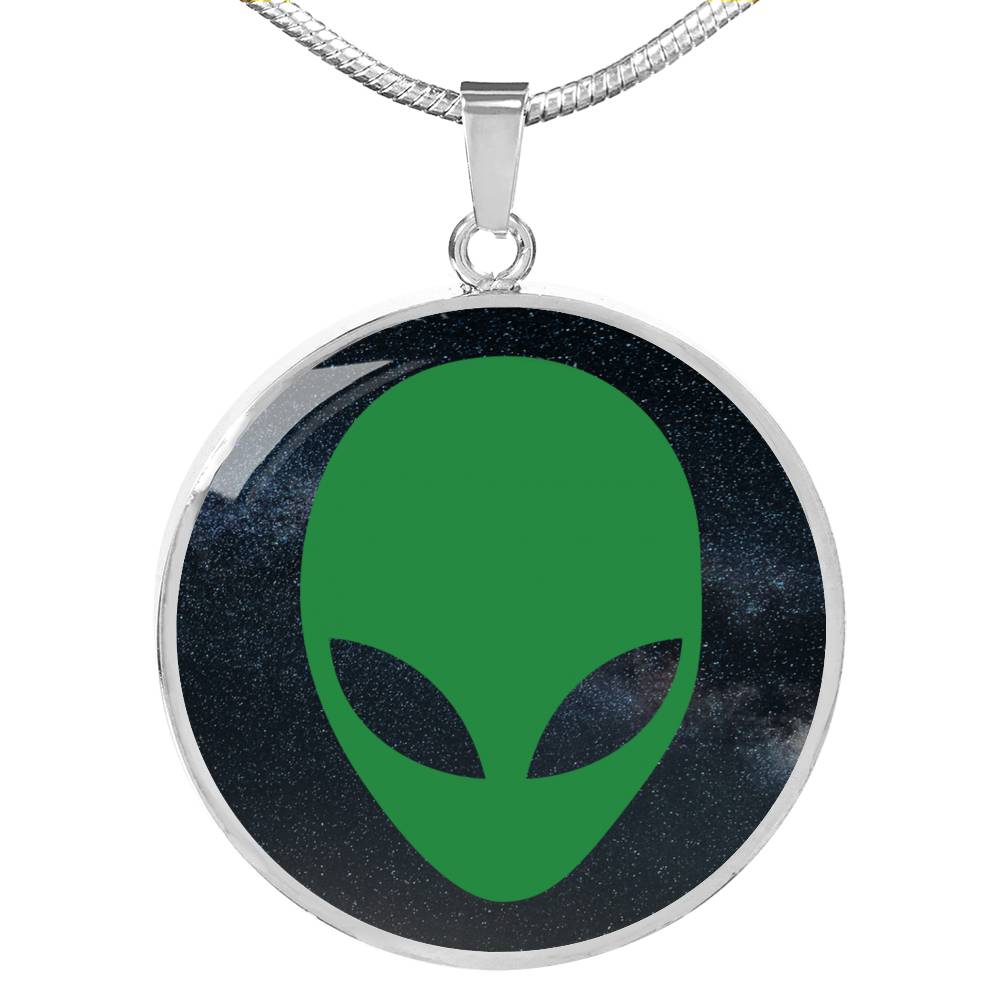 UFO Alien Fan Gift Alien Face Circle Necklace Stainless Steel or 18k Gold 18-22"-Express Your Love Gifts