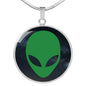 UFO Alien Fan Gift Alien Face Circle Necklace Stainless Steel or 18k Gold 18-22"-Express Your Love Gifts