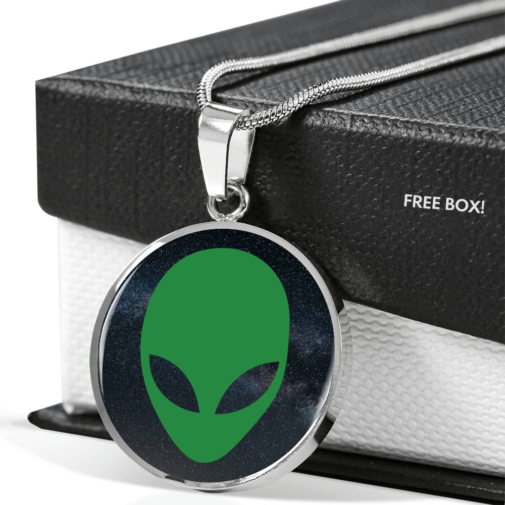 UFO Alien Fan Gift Alien Face Circle Necklace Stainless Steel or 18k Gold 18-22"-Express Your Love Gifts