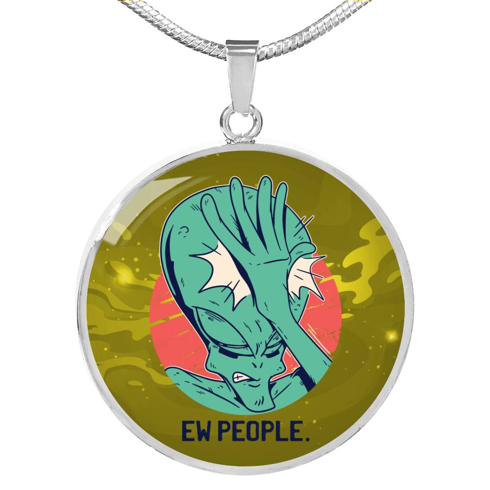 UFO Alien Fan Gift Alien Face Palm Circle Necklace Stainless Steel or 18k Gold 18-22"-Express Your Love Gifts