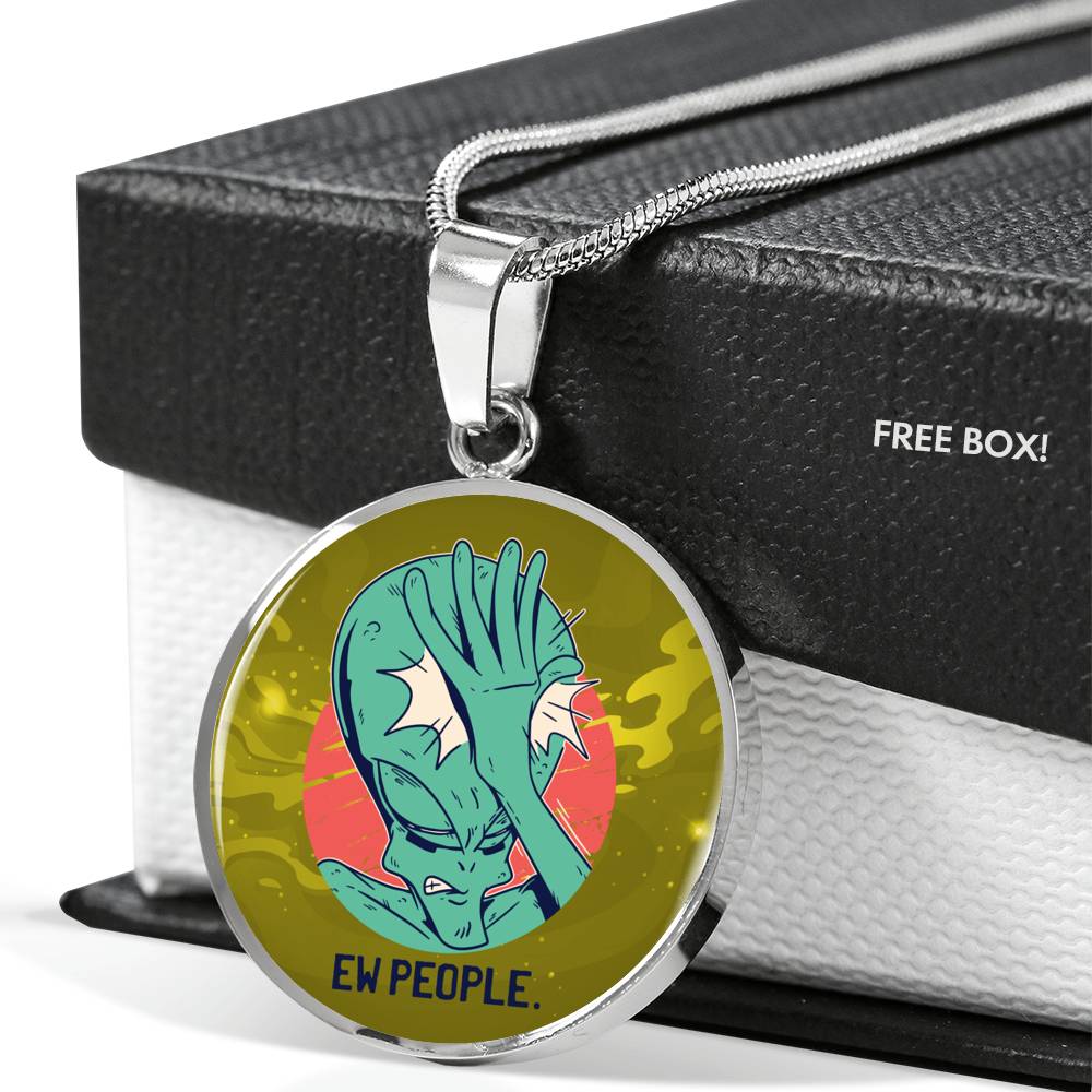 UFO Alien Fan Gift Alien Face Palm Circle Necklace Stainless Steel or 18k Gold 18-22"-Express Your Love Gifts