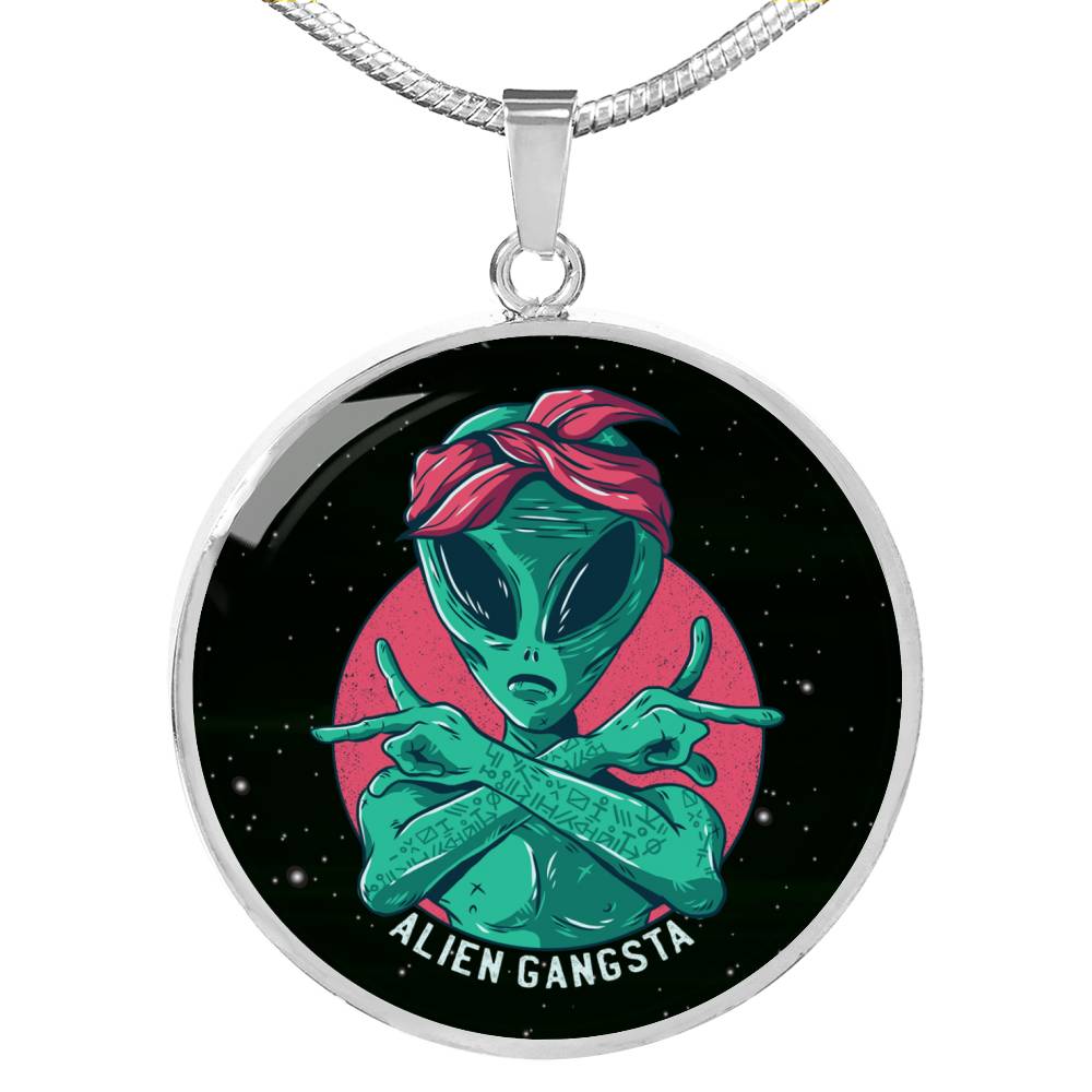 UFO Alien Fan Gift Alien Gangsta Circle Necklace Stainless Steel or 18k Gold 18-22"-Express Your Love Gifts