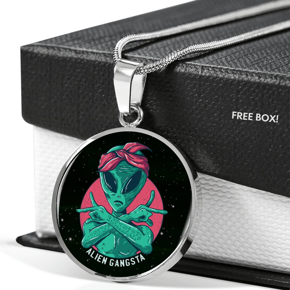 UFO Alien Fan Gift Alien Gangsta Circle Necklace Stainless Steel or 18k Gold 18-22"-Express Your Love Gifts