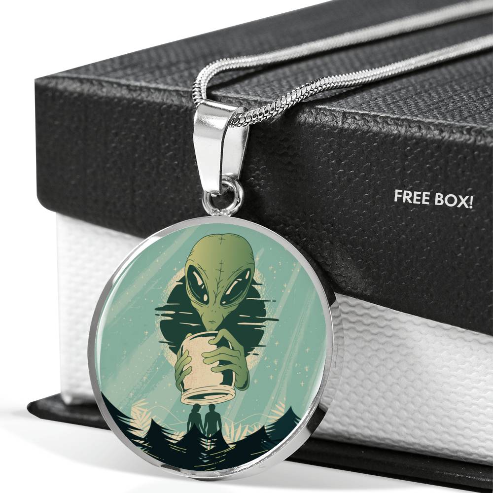UFO Alien Fan Gift Alien Human Circle Necklace Stainless Steel or 18k Gold 18-22"-Express Your Love Gifts
