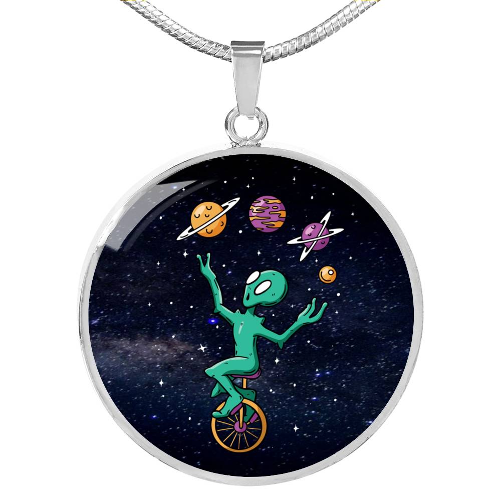 UFO Alien Fan Gift Alien Juggler Circle Necklace Stainless Steel or 18k Gold 18-22"-Express Your Love Gifts