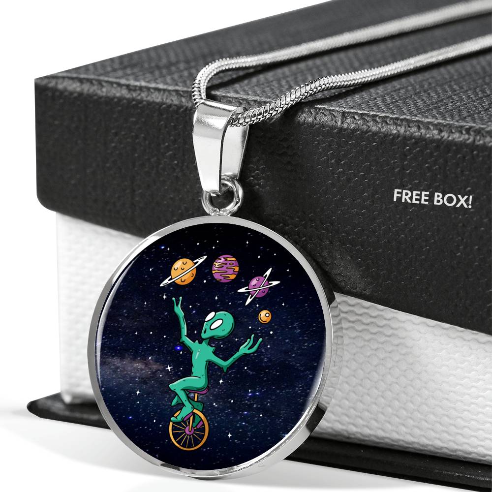 UFO Alien Fan Gift Alien Juggler Circle Necklace Stainless Steel or 18k Gold 18-22"-Express Your Love Gifts