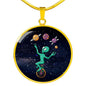 UFO Alien Fan Gift Alien Juggler Circle Necklace Stainless Steel or 18k Gold 18-22"-Express Your Love Gifts