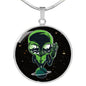 UFO Alien Fan Gift Alien On Planet Circle Necklace Stainless Steel or 18k Gold 18-22"-Express Your Love Gifts