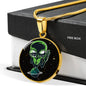 UFO Alien Fan Gift Alien On Planet Circle Necklace Stainless Steel or 18k Gold 18-22"-Express Your Love Gifts