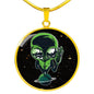 UFO Alien Fan Gift Alien On Planet Circle Necklace Stainless Steel or 18k Gold 18-22"-Express Your Love Gifts