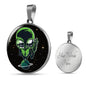 UFO Alien Fan Gift Alien On Planet Circle Necklace Stainless Steel or 18k Gold 18-22"-Express Your Love Gifts