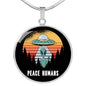 UFO Alien Fan Gift Alien Peace Human Circle Necklace Stainless Steel or 18k Gold 18-22"-Express Your Love Gifts