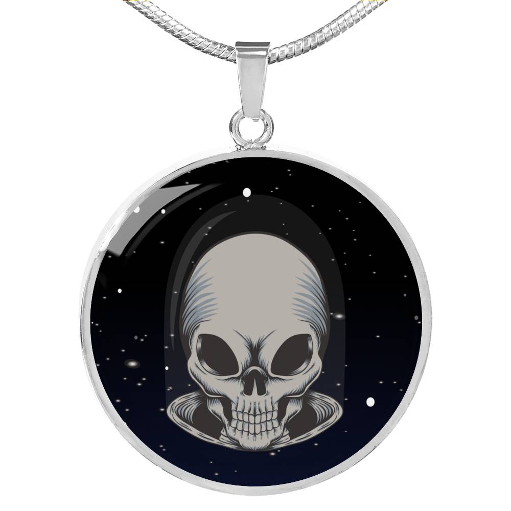 UFO Alien Fan Gift Alien Skull Circle Necklace Stainless Steel or 18k Gold 18-22"-Express Your Love Gifts