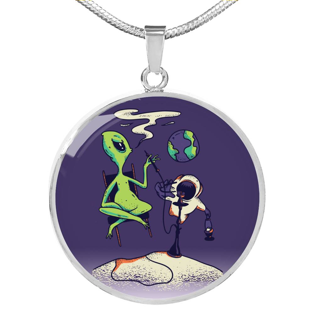 UFO Alien Fan Gift Alien Smoking Hookah Circle Necklace Stainless Steel or 18k Gold 18-22"-Express Your Love Gifts