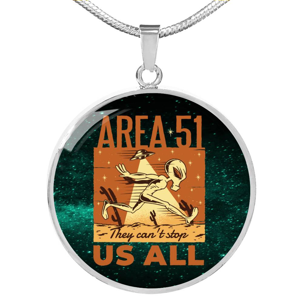 UFO Alien Fan Gift Area 51 Running Circle Necklace Stainless Steel or 18k Gold 18-22"-Express Your Love Gifts