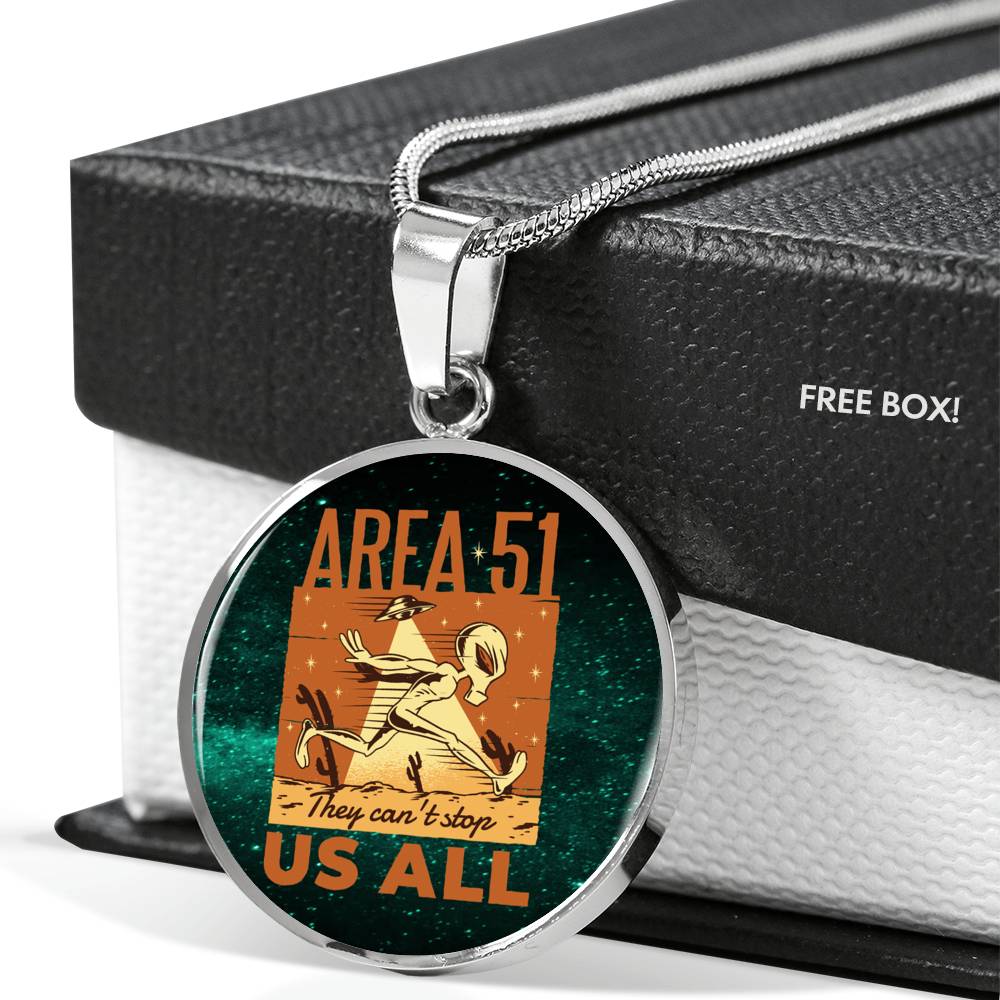 UFO Alien Fan Gift Area 51 Running Circle Necklace Stainless Steel or 18k Gold 18-22"-Express Your Love Gifts