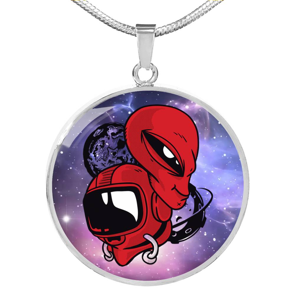 UFO Alien Fan Gift Astronaut Alien Circle Necklace Stainless Steel or 18k Gold 18-22"-Express Your Love Gifts