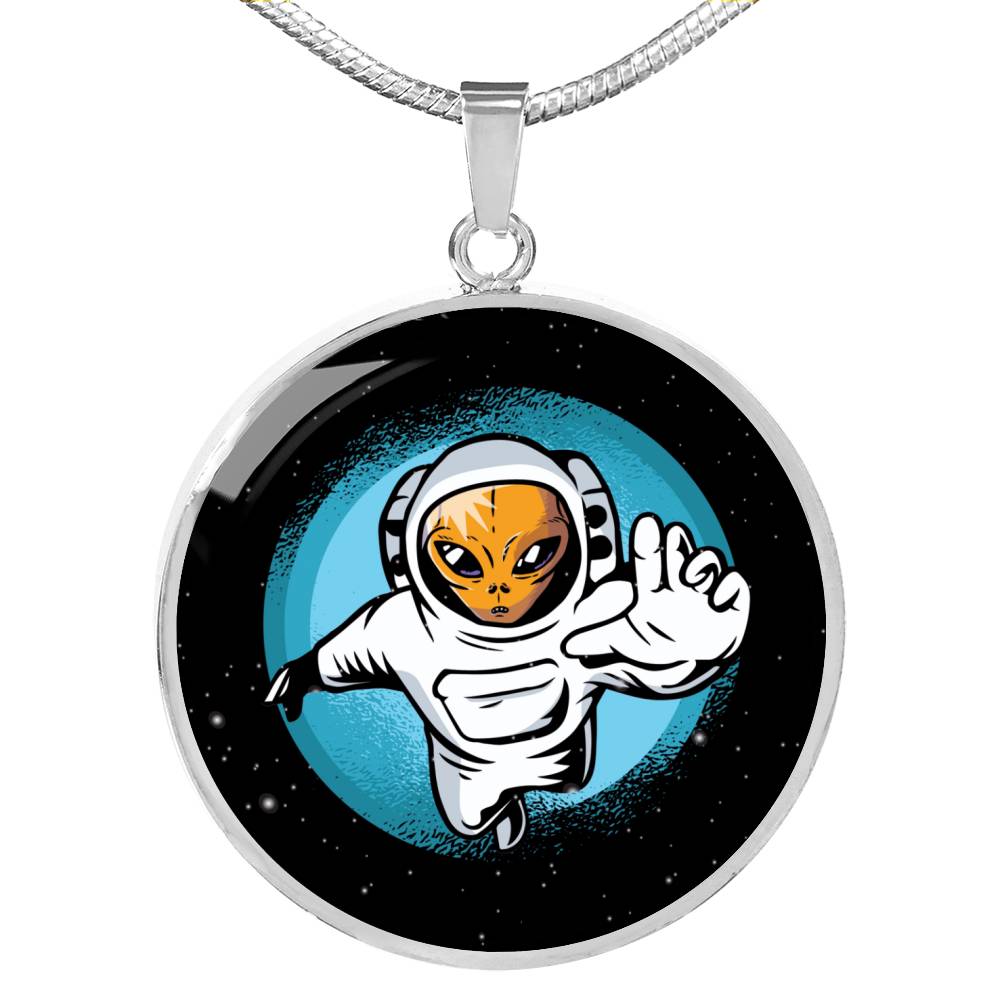 UFO Alien Fan Gift Astronaut Circle Necklace Stainless Steel or 18k Gold 18-22"-Express Your Love Gifts