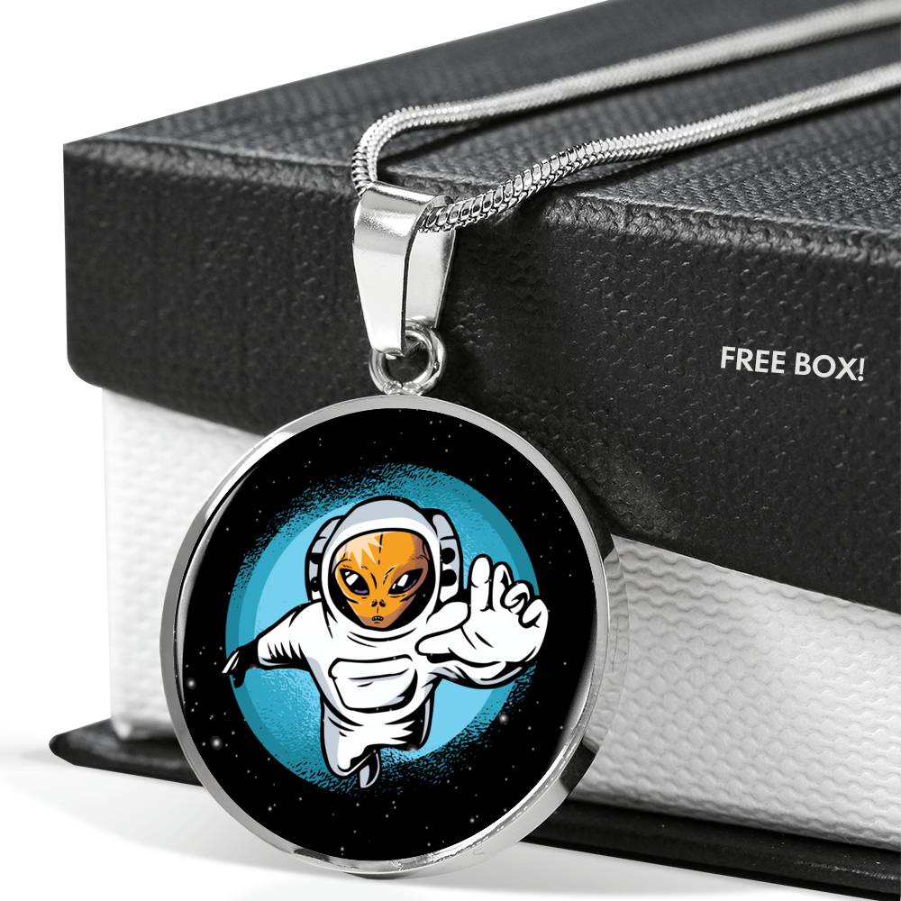 UFO Alien Fan Gift Astronaut Circle Necklace Stainless Steel or 18k Gold 18-22"-Express Your Love Gifts