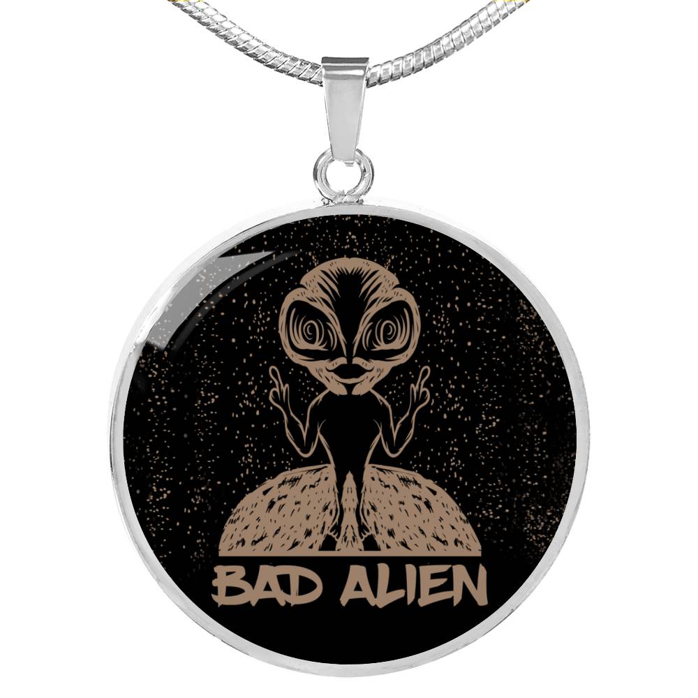 UFO Alien Fan Gift Bad Alien Circle Necklace Stainless Steel or 18k Gold 18-22"-Express Your Love Gifts