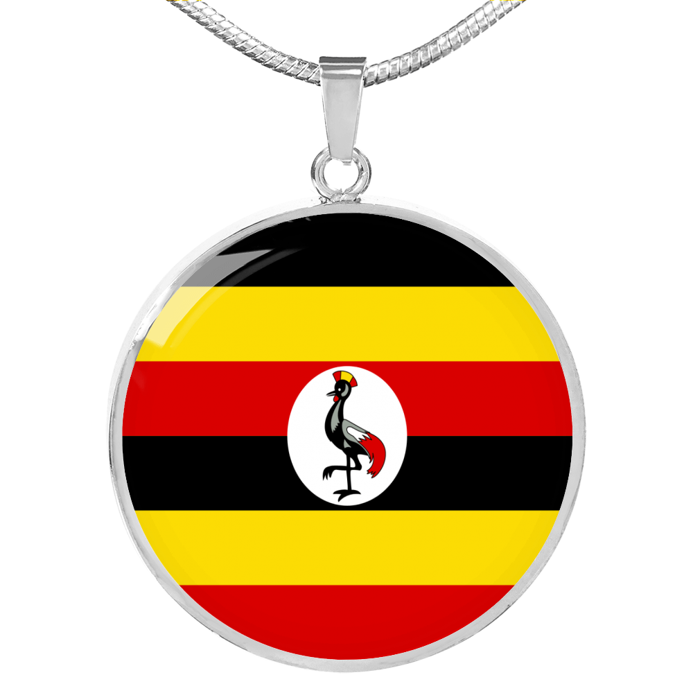 Uganda Flag Necklace Circle Pendant Stainless Steel or 18k Gold 18-22"-Express Your Love Gifts