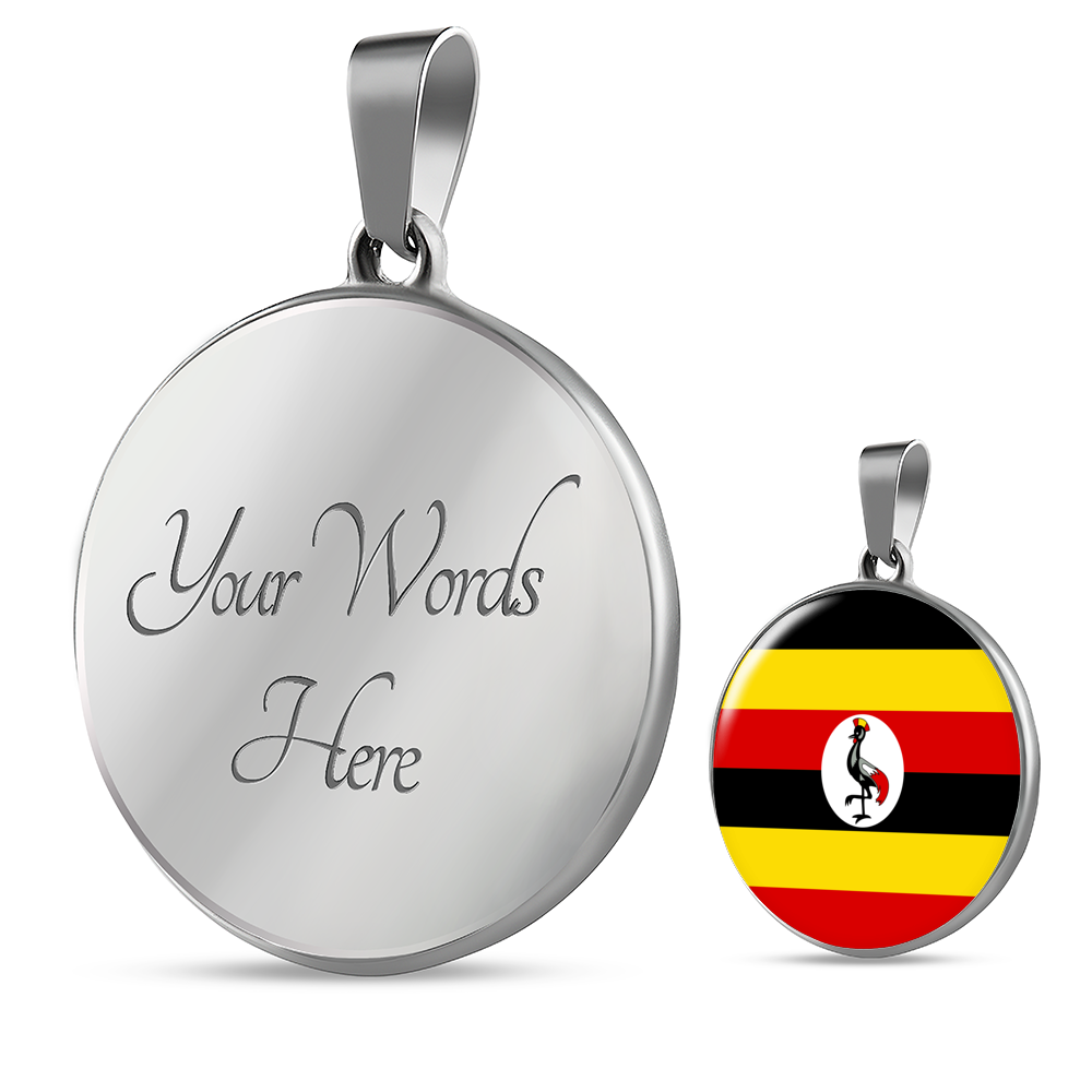 Uganda Flag Necklace Circle Pendant Stainless Steel or 18k Gold 18-22"-Express Your Love Gifts