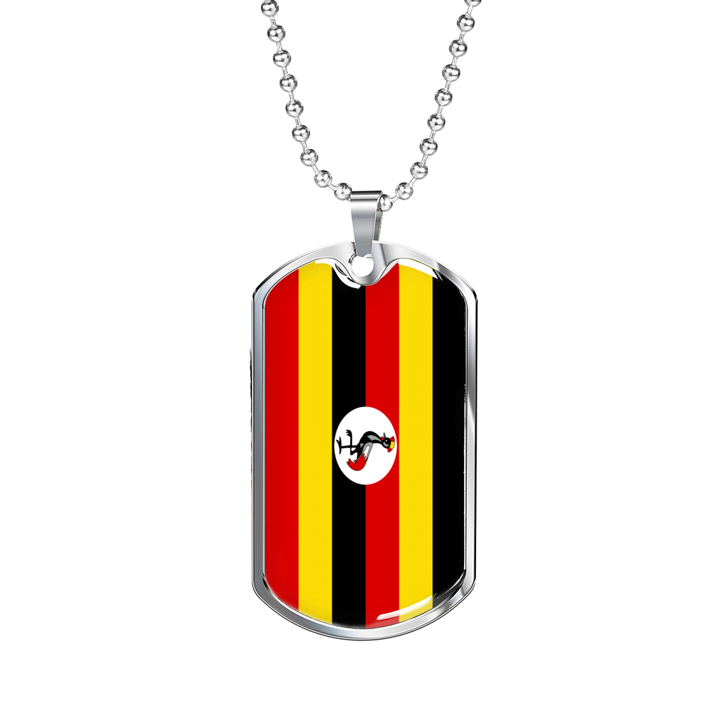 Uganda Flag Necklace Stainless Steel or 18k Gold Dog Tag 24" Chain-Express Your Love Gifts