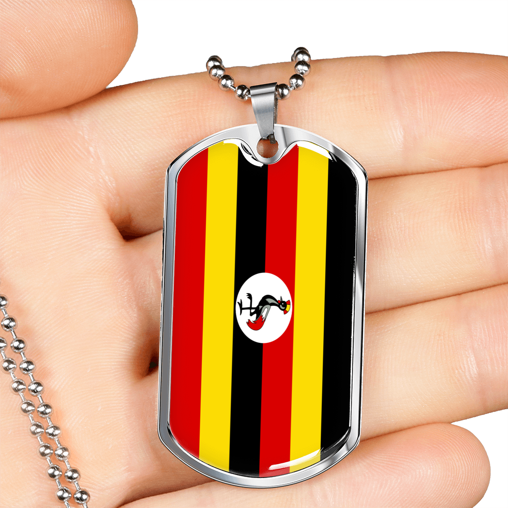 Uganda Flag Necklace Stainless Steel or 18k Gold Dog Tag 24" Chain-Express Your Love Gifts