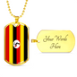 Uganda Flag Necklace Stainless Steel or 18k Gold Dog Tag 24" Chain-Express Your Love Gifts
