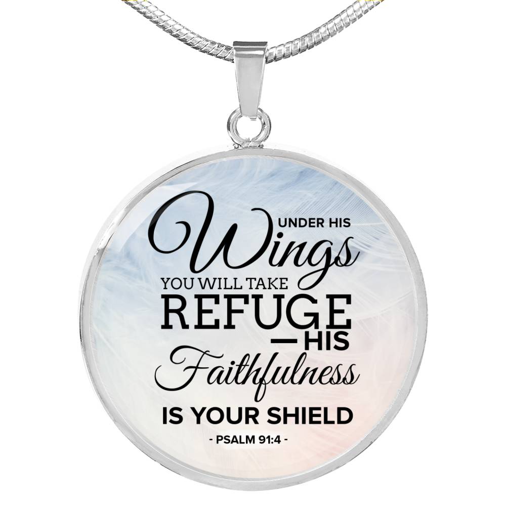 Under His Wings Circle Necklace Stainless Steel or 18k Gold 18-22"-Express Your Love Gifts