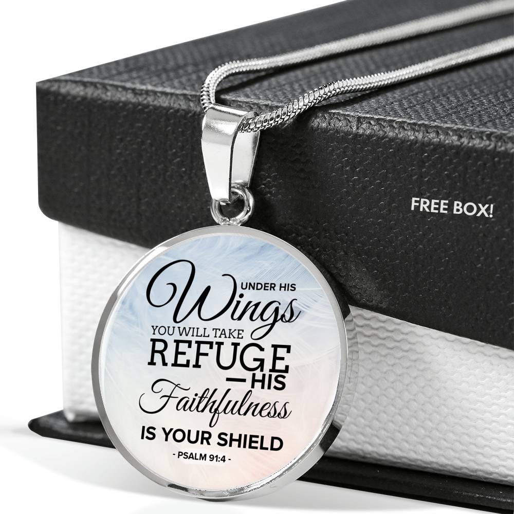 Under His Wings Circle Necklace Stainless Steel or 18k Gold 18-22"-Express Your Love Gifts