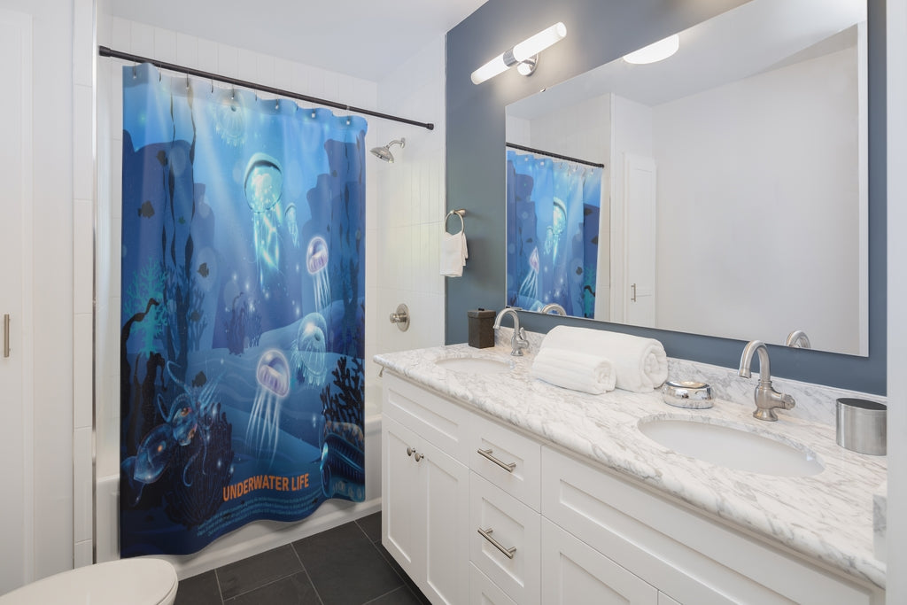 Underwater Life Background Stylish Design 71" x 74" Elegant Waterproof Shower Curtain for a Spa-like Bathroom Paradise Exceptional Craftsmanship-Express Your Love Gifts