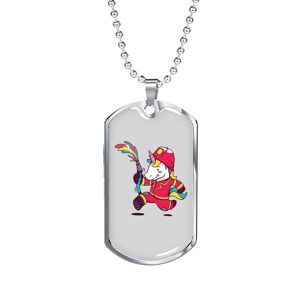 Unicorn Firefighter Firefighter Gift Stainless Steel or 18k Gold Dog Tag 24" Chain-Express Your Love Gifts