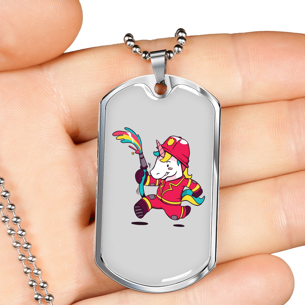 Unicorn Firefighter Firefighter Gift Stainless Steel or 18k Gold Dog Tag 24" Chain-Express Your Love Gifts