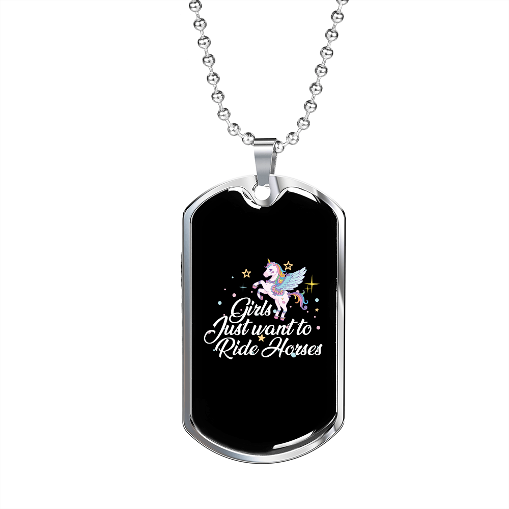 Unicorn Horse Necklace Stainless Steel or 18k Gold Dog Tag 24" Chain-Express Your Love Gifts