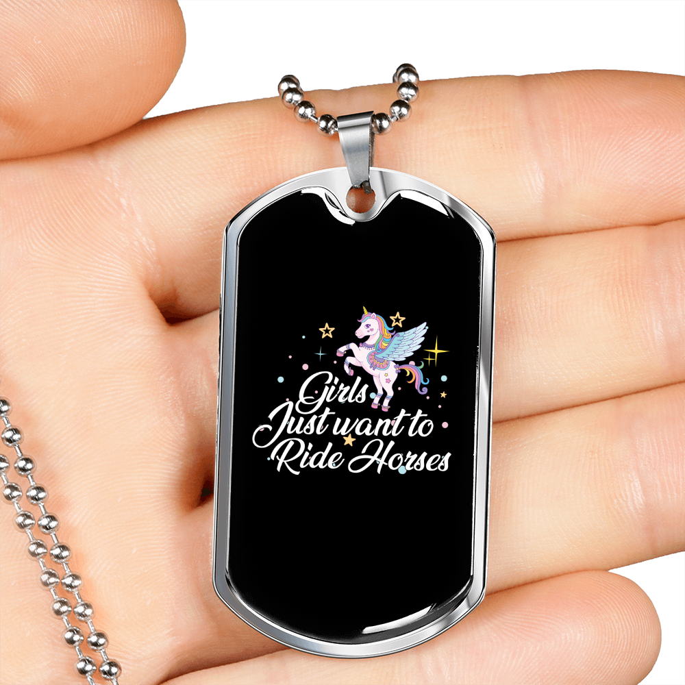 Unicorn Horse Necklace Stainless Steel or 18k Gold Dog Tag 24" Chain-Express Your Love Gifts