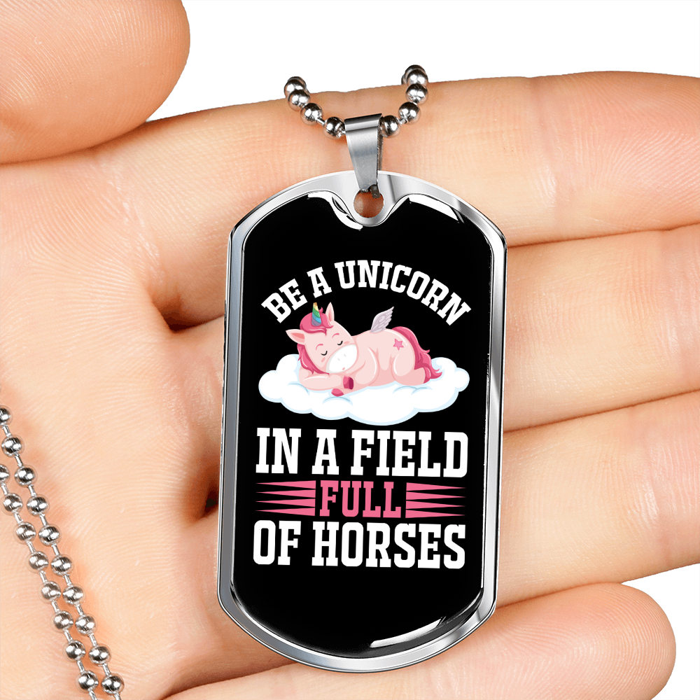 Unicorn in a Field Full of Horses Horse Necklace Stainless Steel or 18k Gold Dog Tag 24" Chain-Express Your Love Gifts