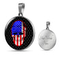 Us Flag Patriotic Skull Necklace Stainless Steel or 18k Gold 18-22" Circle Pendant-Express Your Love Gifts