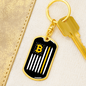 USA Flag Bitcoin Crypto Keychain Stainless Steel or 18k Gold Dog Tag Keyring-Express Your Love Gifts