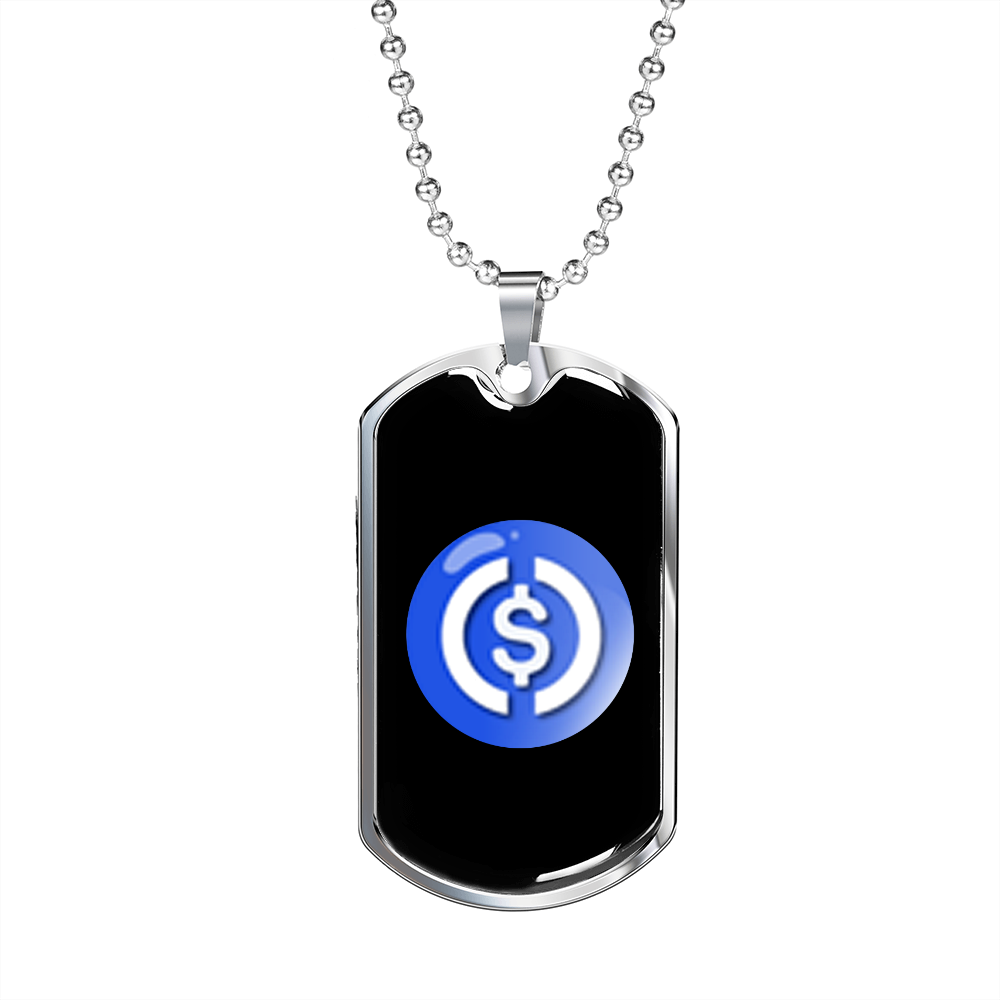 USD Coin Crypto Necklace Stainless Steel or 18k Gold Dog Tag 24" Chain-Express Your Love Gifts