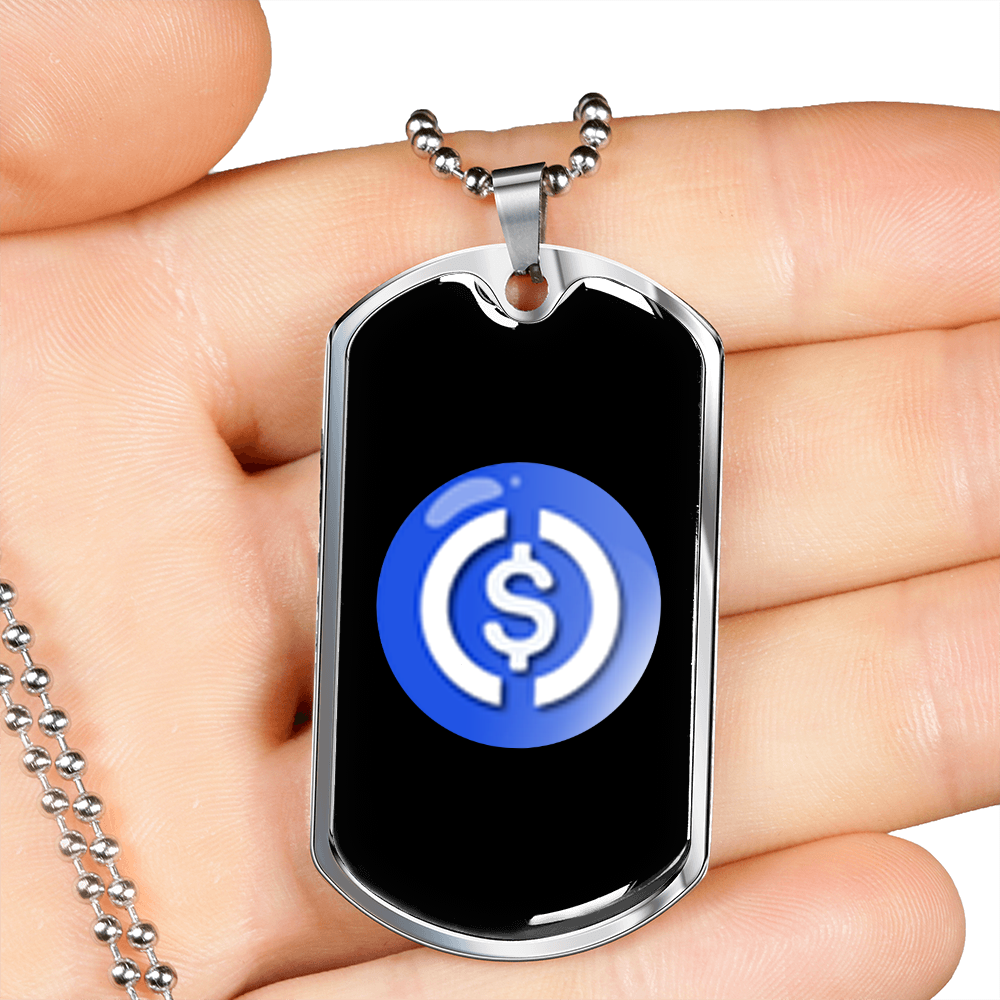 USD Coin Crypto Necklace Stainless Steel or 18k Gold Dog Tag 24" Chain-Express Your Love Gifts