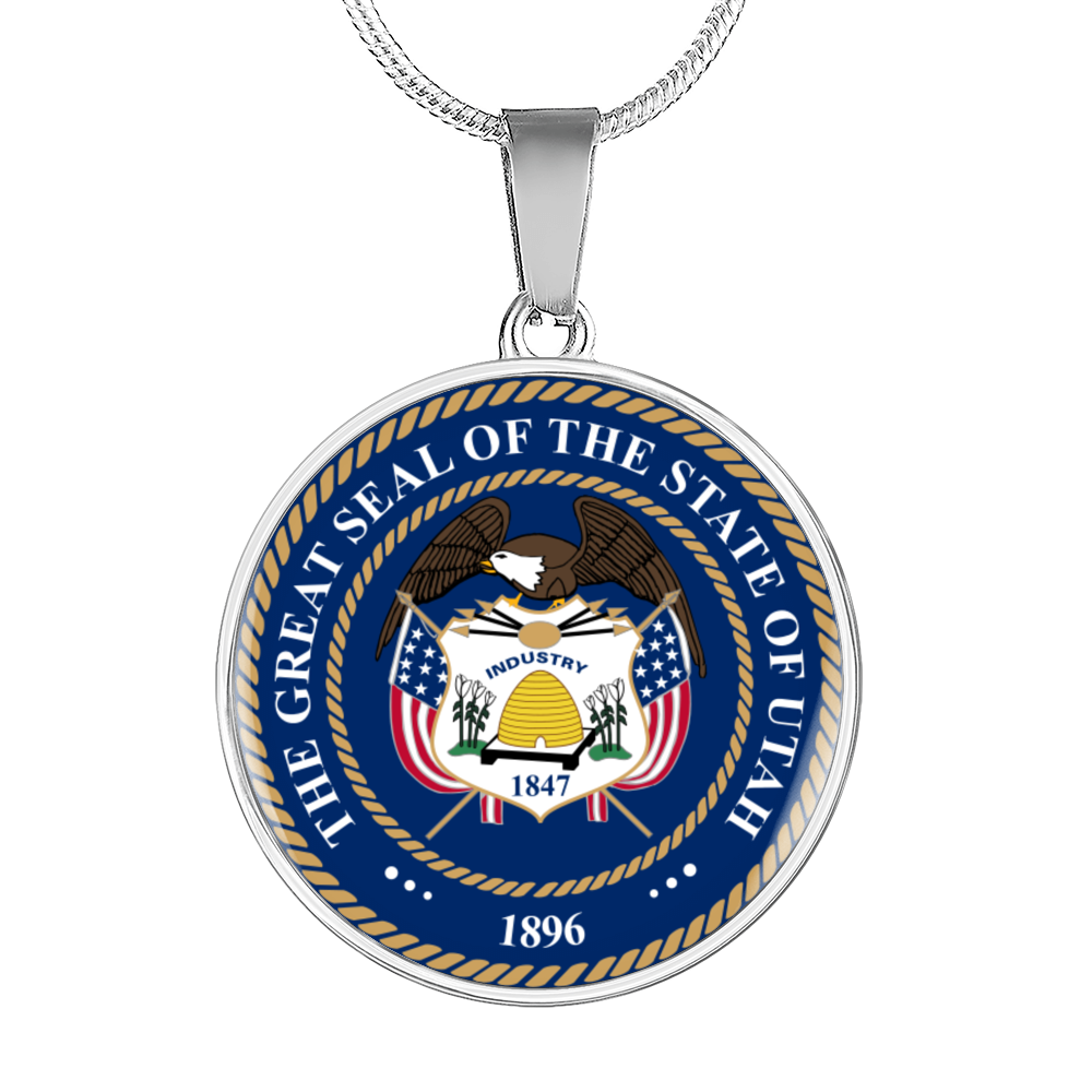 Utah State Seal Necklace Circle Pendant Stainless Steel or 18k Gold 18-22"-Express Your Love Gifts