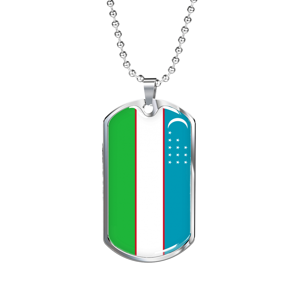 Uzbekistan Flag Necklace Stainless Steel or 18k Gold Dog Tag 24" Chain-Express Your Love Gifts