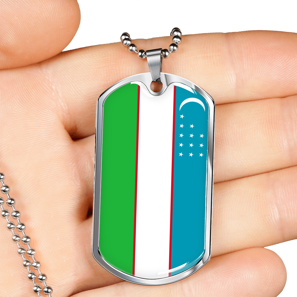 Uzbekistan Flag Necklace Stainless Steel or 18k Gold Dog Tag 24" Chain-Express Your Love Gifts