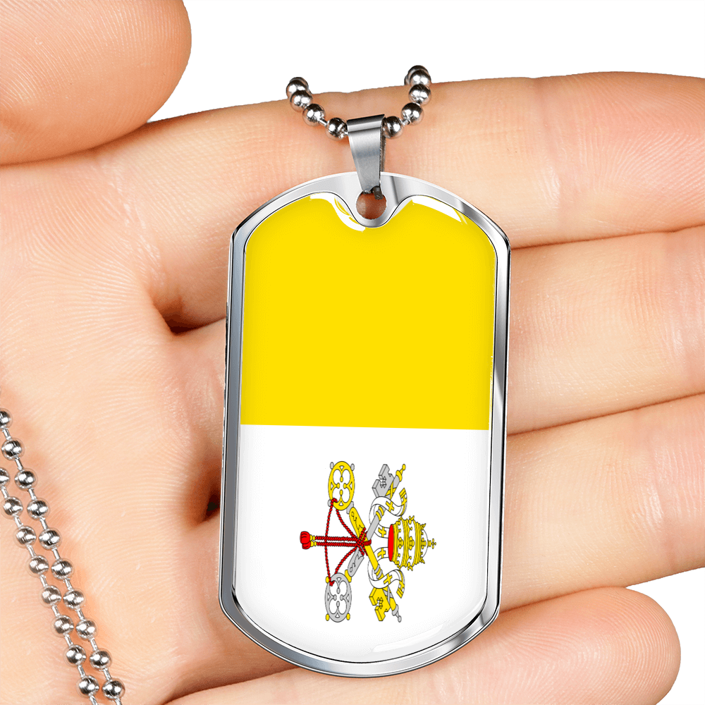 Vatican Flag Necklace Stainless Steel or 18k Gold Dog Tag 24" Chain-Express Your Love Gifts